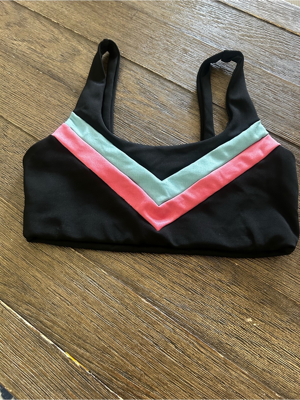 Beach Riot Black Bikini Top with Pink and Mint Chevron